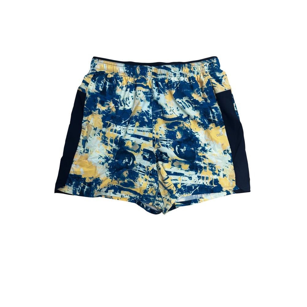 DSG Mens 5 Inch Stride Short Blue Yellow Abstract Graphic Athletic Fit Size M